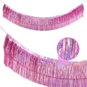 Sharonlily 2 Pack Glitter Pink Foil Fringe Garland-4 Layers Thick | Shiny Metallic Tinsel Streamers, Hanging Fringe Banner for Wedding Christmas Decoration Home Hanging Parade Floats