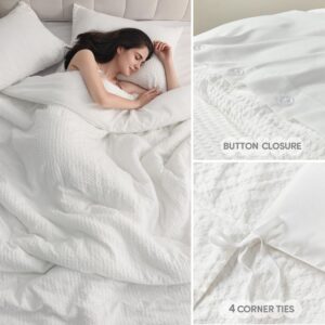 Comfort Spaces White Queen Duvet Cover Set - 3 Pieces Breathable Waffle Dobby Weave Texture Duvet Sets, Modern Farmhouse Boho Duvet Cover & Sham, All Season Microfiber Queen Bed Set, Full/Queen