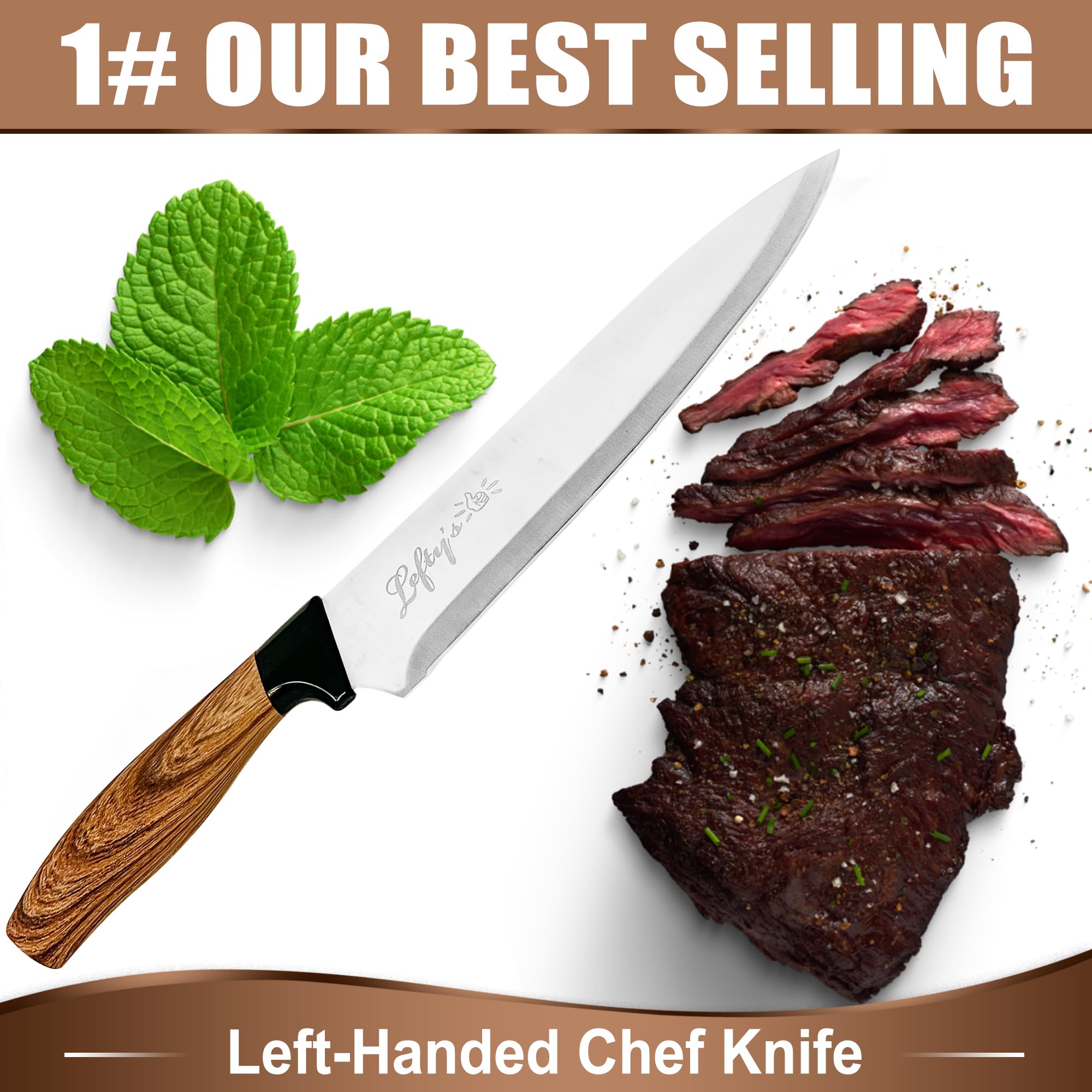 Lefty’s Left Handed Chef Knife - Stainless Steel Durable Blade - Extra Sharp - Great for Cutting, General Purpose, Kitchen items - Gifts for Left-Handed People, Lefty, Adults, Man, and Women