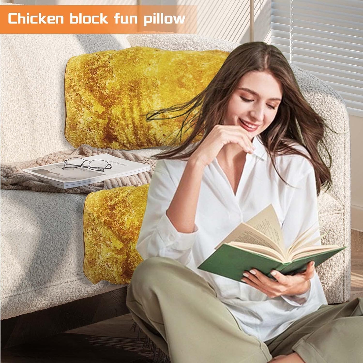 25.6in Simulation Chicken Nuggets Plush Pillow Cushion Funny Big Chicken Block Plush Pillow to Children Adult Girlfriend's Best Gift