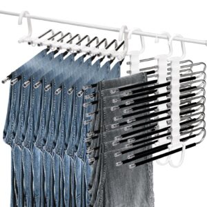 cididu 4 pack 9 layers pants hangers space saving, stainless steel multifunctional pants rack, non slip jean hangers for closet, s-type closet storage organizer for trousers scarf leggings skirts