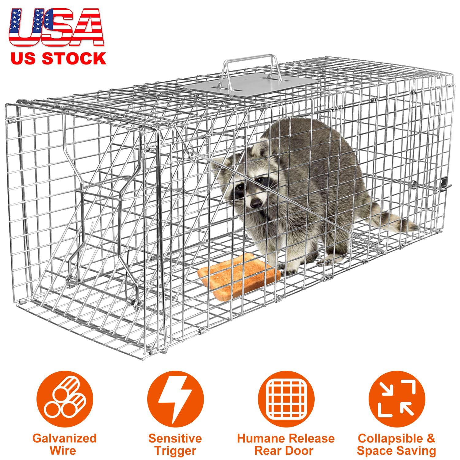 KOCASO Live Animal Trap Humane Cat Trap Catch for Small Raccoons Beavers Groundhogs Foxes Armadillos Cats, Rabbits, Raccoons, Skunks, Possums/Catch and Release