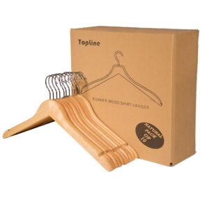 Topline Classic Wood Shirt Hangers - Natural Finish (10-Pack)