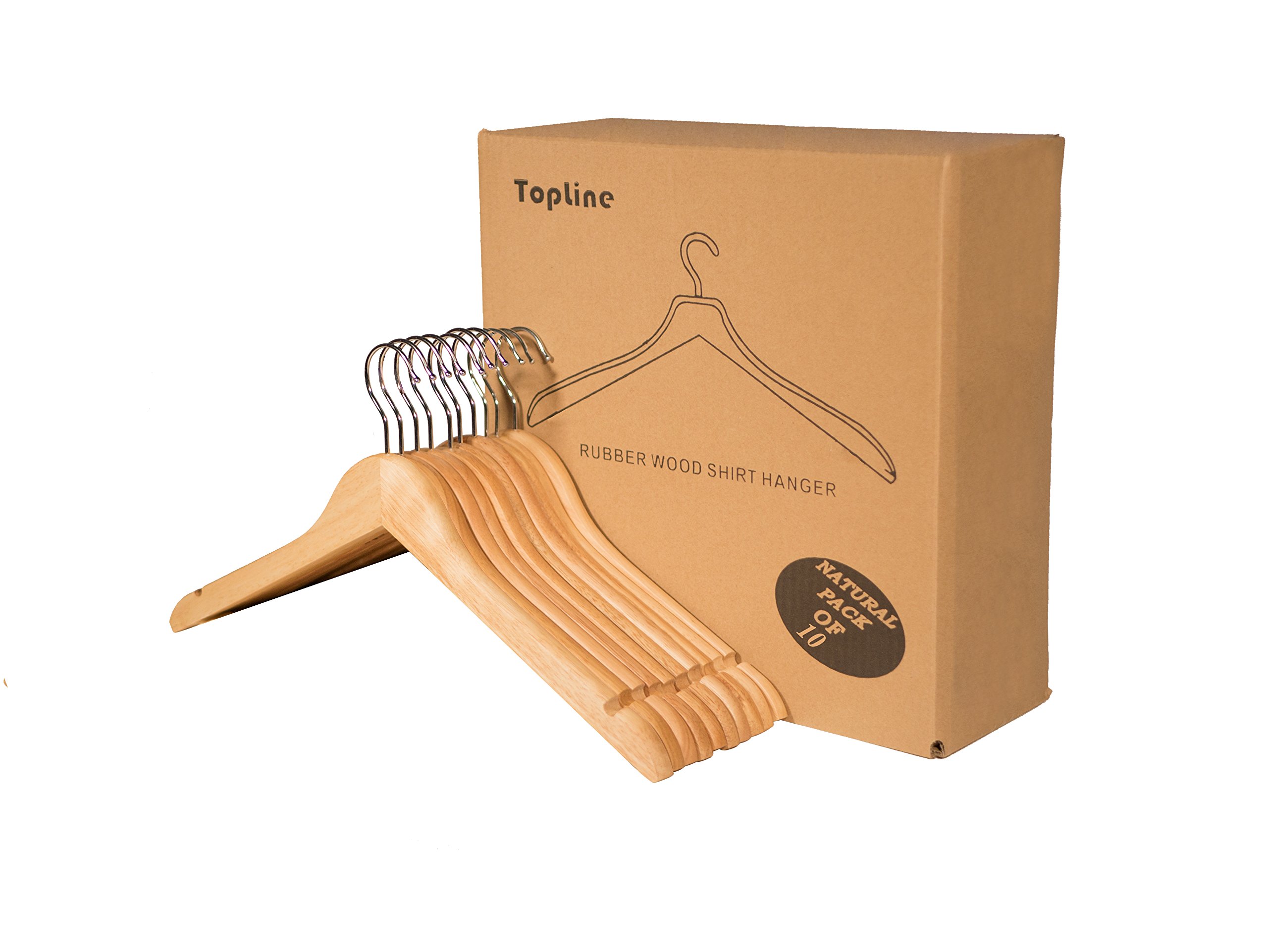 Topline Classic Wood Shirt Hangers - Natural Finish (10-Pack)