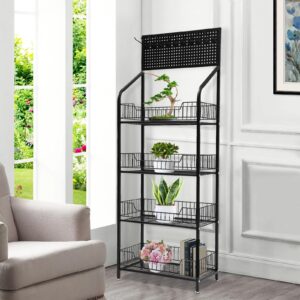 4-Tier Kitchen Baker's Racks Snack Display Rack Organizer with Wheels Metal Standing Shelf Units for Bathroom Living Room Office Garage 19.6 x 10.6 x55in,150lbs Loading(Black)