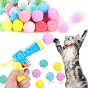 31pcs cat ball toy launcher gun, cat balls fetch toy, 30pcs plush fuzzy balls launcher cat toy for cats with 1 gun, funny interactive cat toys for bored indoor adult cats, cute kitten kitty toys