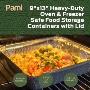 PAMI Aluminum Food Containers With Lids Half Size, Deep [Pack of 25] - 9”x13” Oven & Freezer Safe Tin Food Trays- Aluminum Baking Pans With Lids For Grill, Roast, BBQ- To Go Foil Takeout Containers