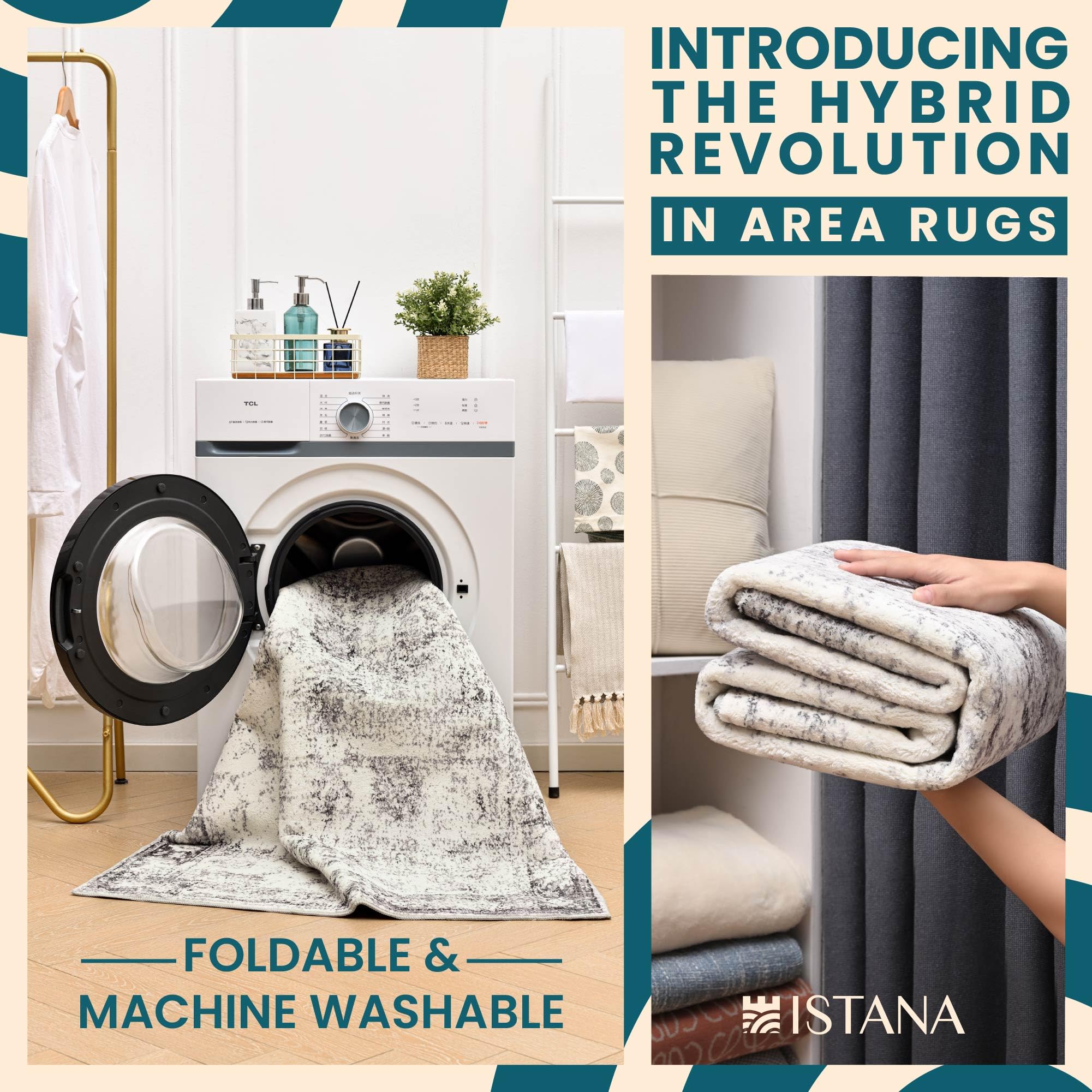 Istana 5x7 Rugs - White Cream/Grey Area Rug - Kid & Pet Friendly Living Room Area Rugs 5x7 - Non Shedding Plush Area Rugs 5x7 - Foldable 5x7 Rugs for Bedroom - Eco-Friendly 5x7 Washable Area Rug