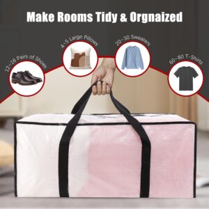 PANDA JOYS Extra Large Moving Bags with Zippers & Carrying Handles, Heavy-Duty Storage Tote for Space Saving Moving Storage, Fold Flat, Alternative to Box and Bin - 8 Pack, Semi-Transparent