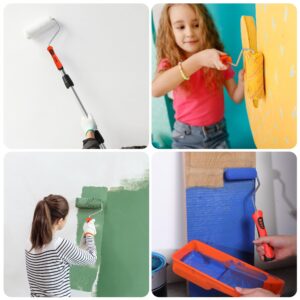 Valuemax 14 Piece 4 inch Paint Roller Kit Wall Treatments Tools for Decorate Cabinets, Doors, Craft Work, Orange & White