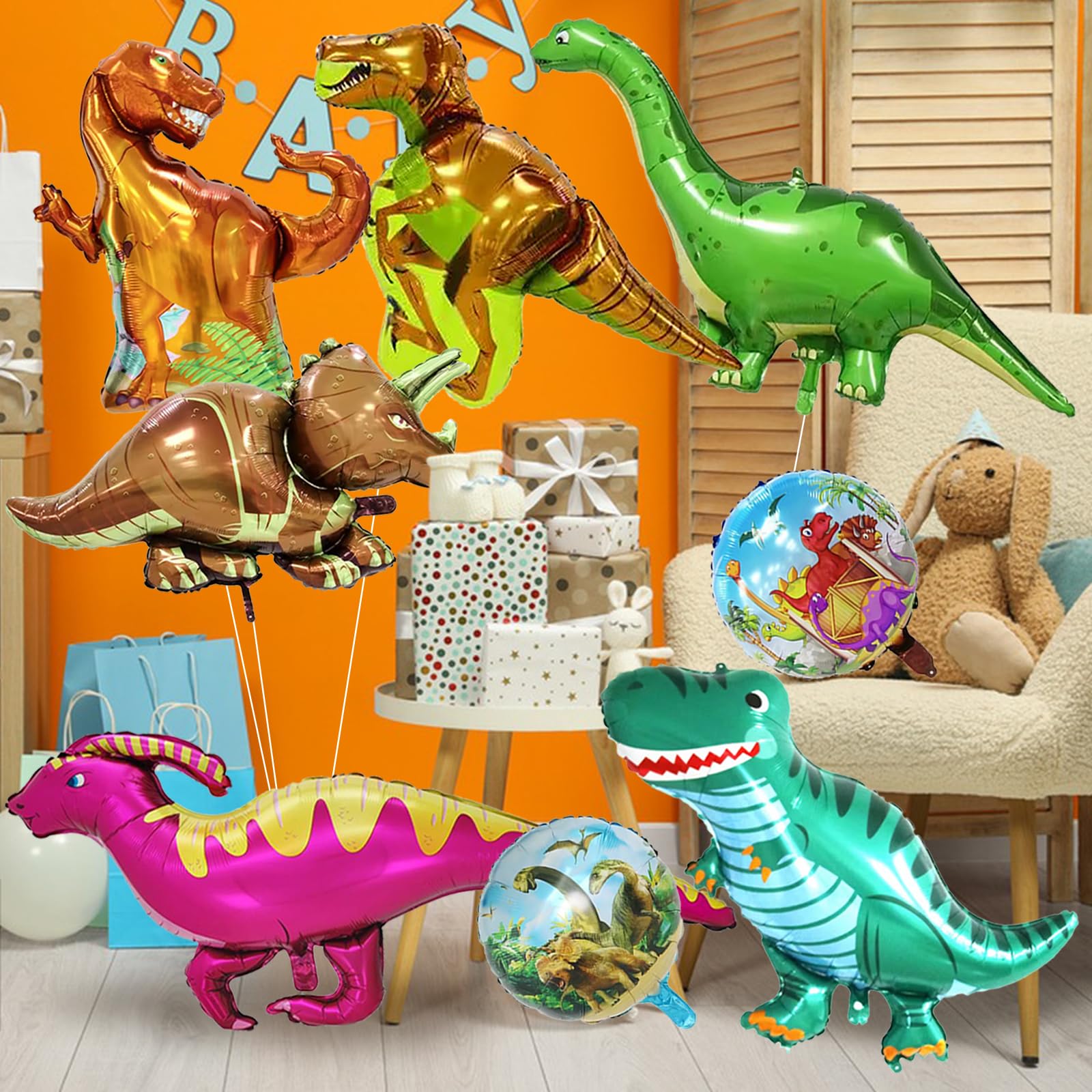 8 Pieces Dinosaur Balloons 46 Inch Dino Foil Balloons Dinosaur Birthday Party Mylar Helium Balloons for Kids Birthday Baby Shower Jungle Dinosaur Theme Party Decorations Supplies