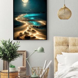 KINPLUB Moonlight Beach Diamond Painting Kits for Adults, 5D Seaside Moon Diamond Art Kits for Beginners, DIY Full Drill Paint with Diamond, Home Wall Decor 12 x 16 Inch