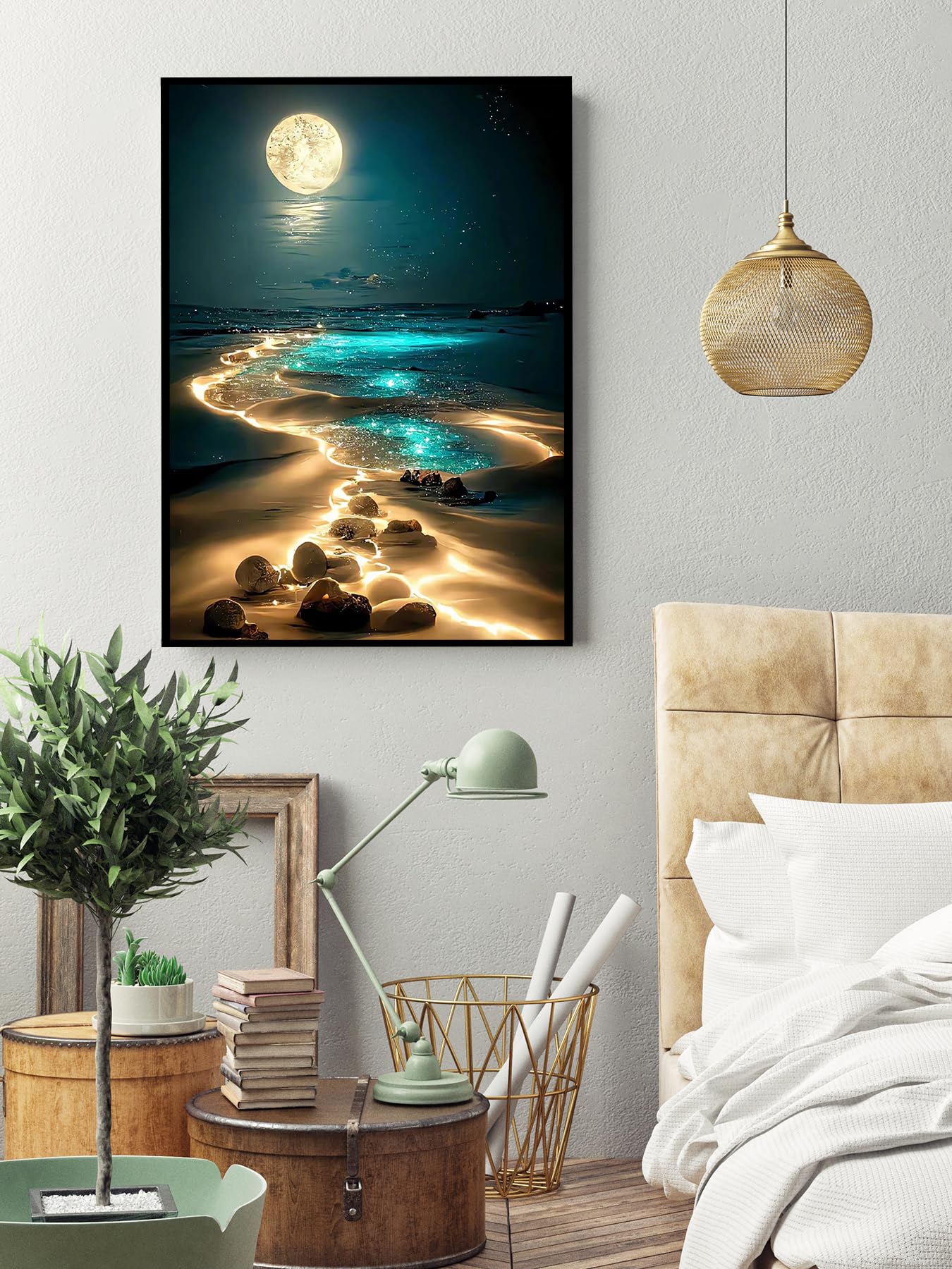 KINPLUB Moonlight Beach Diamond Painting Kits for Adults, 5D Seaside Moon Diamond Art Kits for Beginners, DIY Full Drill Paint with Diamond, Home Wall Decor 12 x 16 Inch