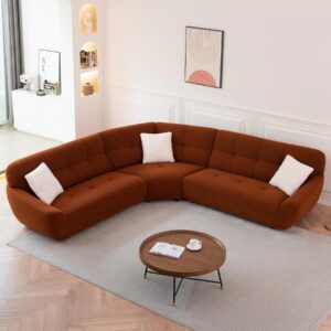 113'' modular sectional sofa, sherpa lamb fabric original design l shaped couch, 5 seat modern corner sofa with 3 pillow for living room, villa, office (113''-dark orange)