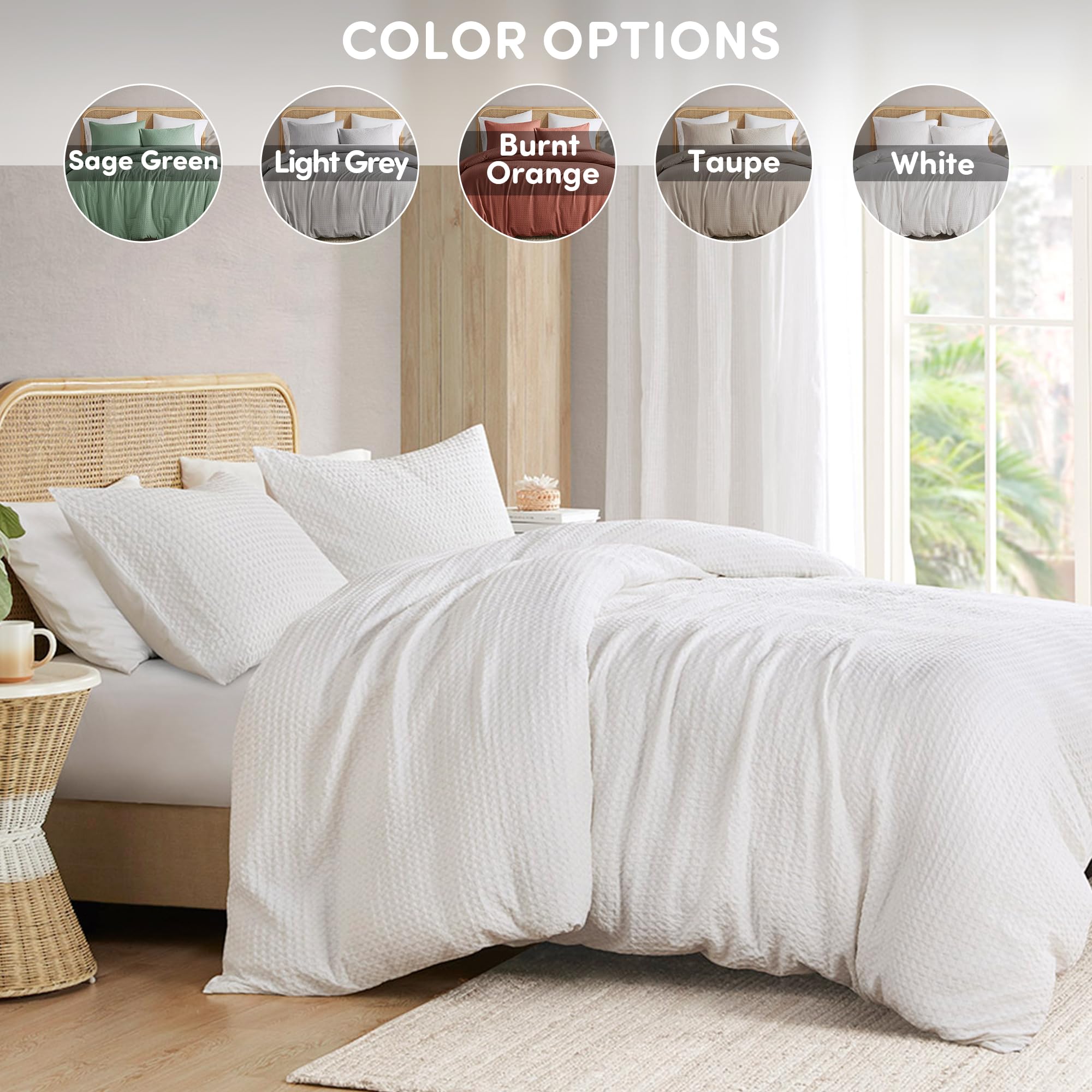 Comfort Spaces White Queen Duvet Cover Set - 3 Pieces Breathable Waffle Dobby Weave Texture Duvet Sets, Modern Farmhouse Boho Duvet Cover & Sham, All Season Microfiber Queen Bed Set, Full/Queen