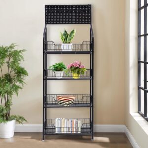 4-Tier Kitchen Baker's Racks Snack Display Rack Organizer with Wheels Metal Standing Shelf Units for Bathroom Living Room Office Garage 19.6 x 10.6 x55in,150lbs Loading(Black)