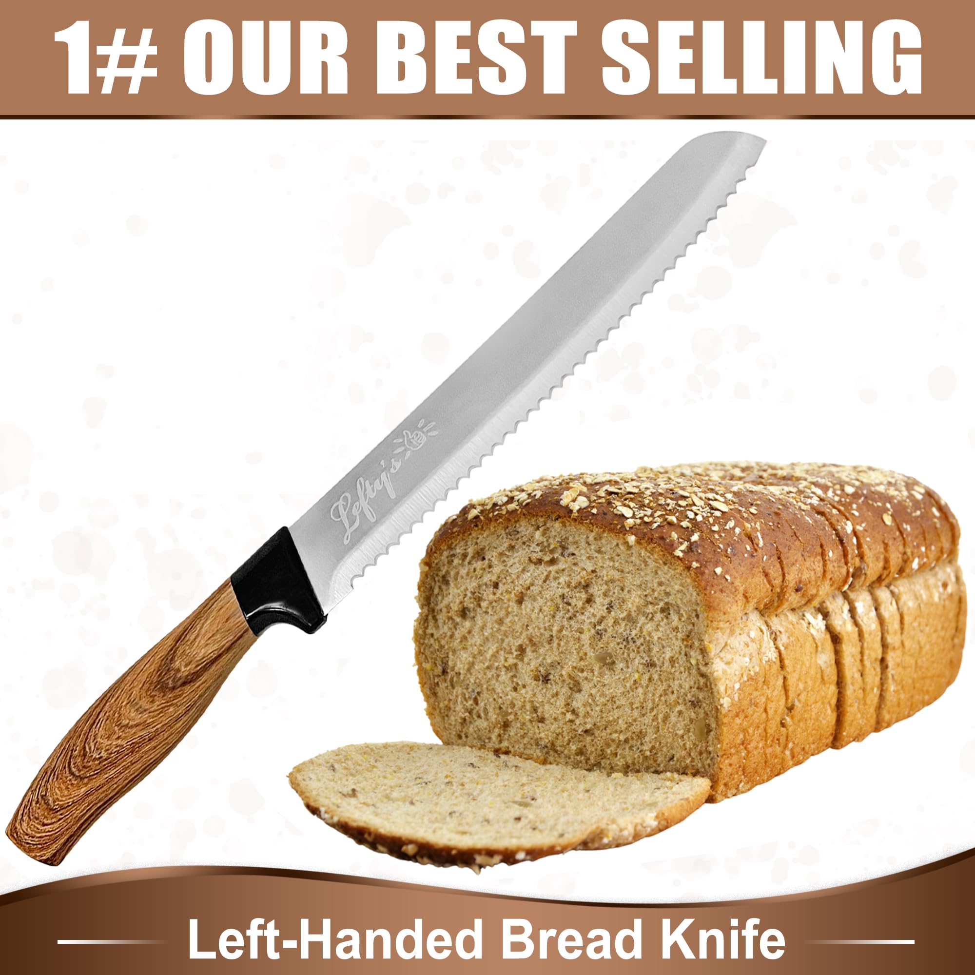 Lefty’s Left Handed Bread Knife - Stainless Steel Durable Blade - Extra Sharp - Great for Cutting, General Purpose, Kitchen items - Gifts for Left-Handed People, Lefty, Adults, Chef, Man and Women