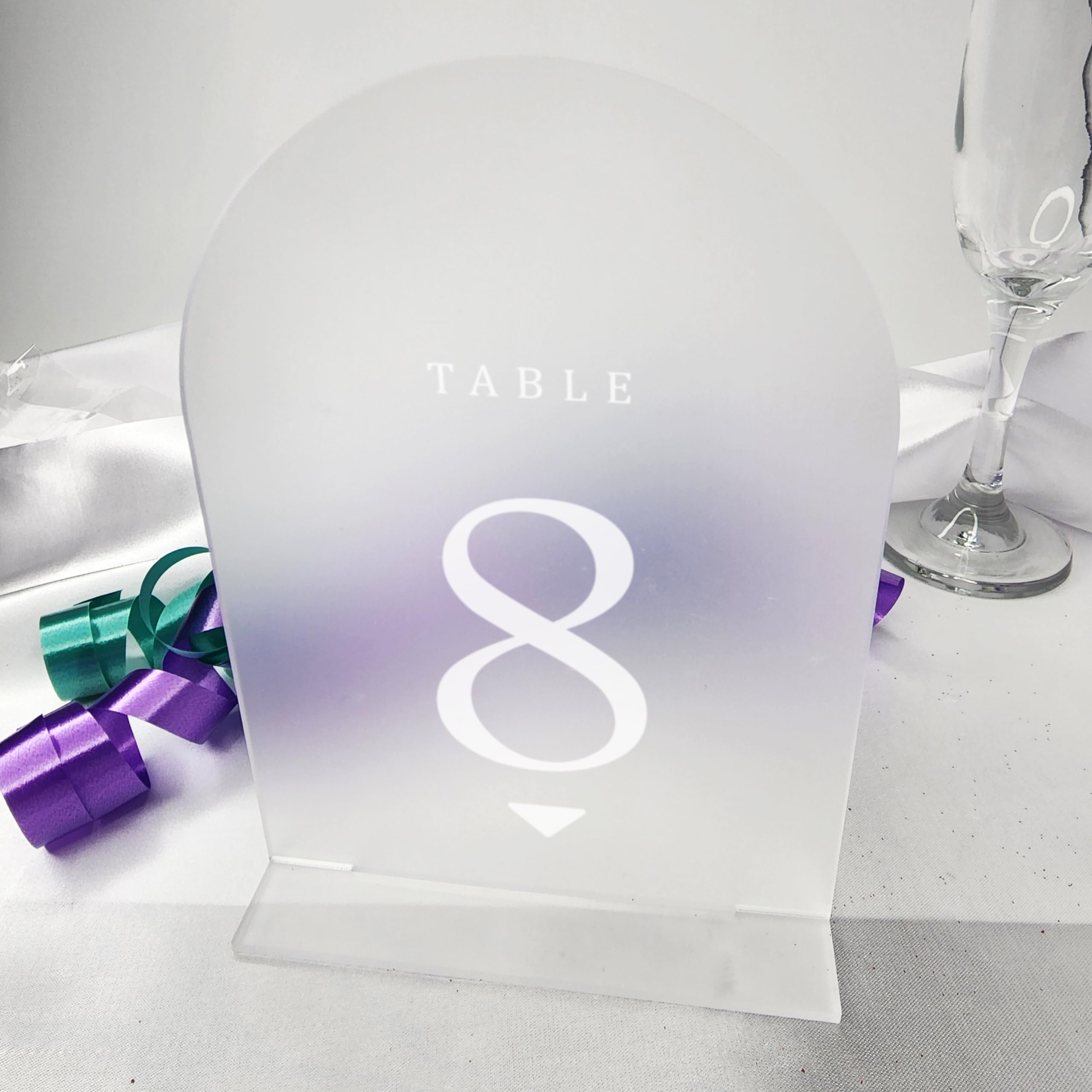 ARROW.C Frosted Arch Wedding Table Numbers with Stands 1-20, 5x7 Acrylic Place Cards & Holders for Centerpiece, Decoration, Reception, Party, event, Anniversary (Frosted)