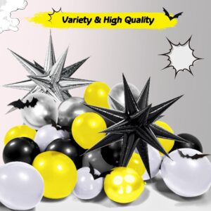 133PCS Black Yellow and Silver Balloons Arch Garland Kit, Bat Theme Balloon Arch for Man with Foil Balloons for Baby Shower Bat Theme Birthday Party Decorations