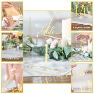 Clear Arch Acrylic Table Numbers for Wedding Reception - 10 Pack 5" x 7" Gold Font Table Number Centerpiece Set with Holder Stands & Head Table Sign - Anniversary, Event, Party, Wedding Table Numbers