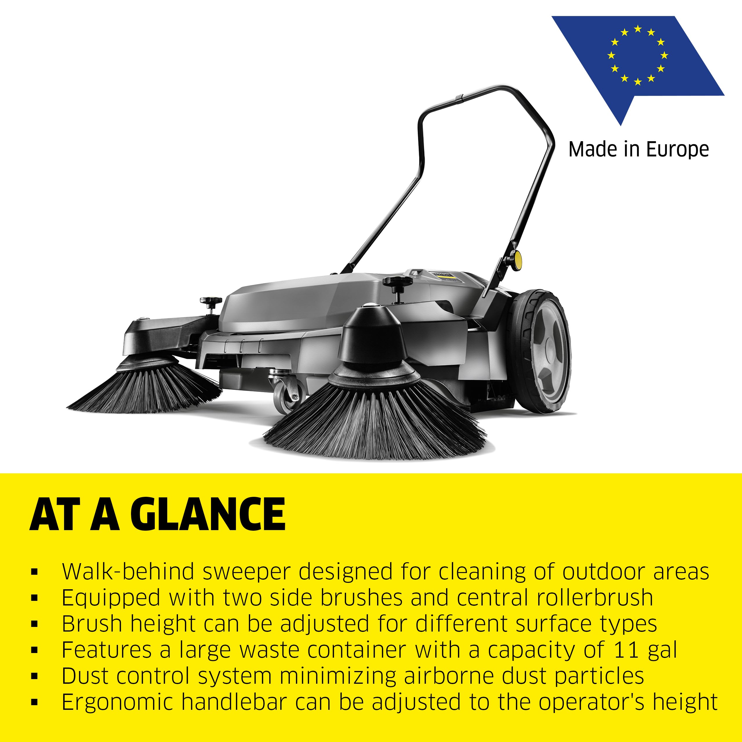 Kärcher Commercial Outdoor Hand Push Sweeper, Two Bristle Brushes, Sweeps up to 30,000 ft²/h - KM 70/20 C 2SB - 12 Gallon Capacity