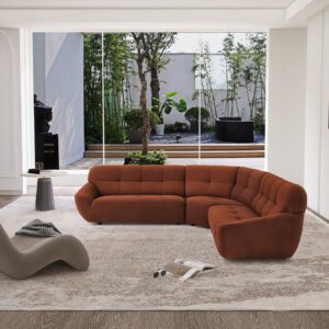 113'' Modular Sectional Sofa, Sherpa Lamb Fabric Original Design L Shaped Couch, 5 Seat Modern Corner Sofa with 3 Pillow for Living Room, Villa, Office (113''-Dark Orange)