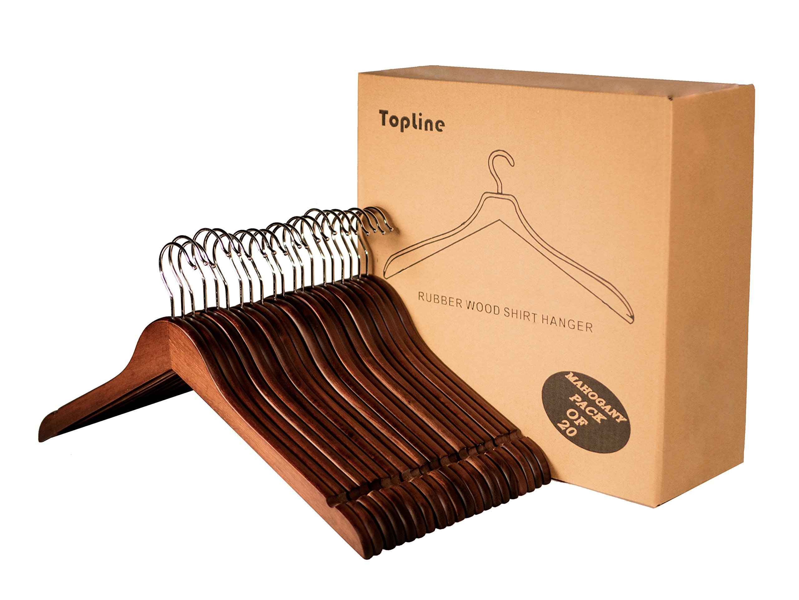 Topline Classic Wood Shirt Hangers - Mahogany Finish (20-Pack)