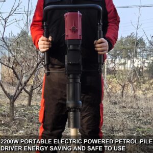 Electric Pile Driver Hammer - JKCHENPRO 2200W Electric T Post Driver, 110V Handheld Pile Driver, 2100 BPM Sufficient Power, Ideal for Fence Post Construction Site, Farm Fences, Forestry Seedlings