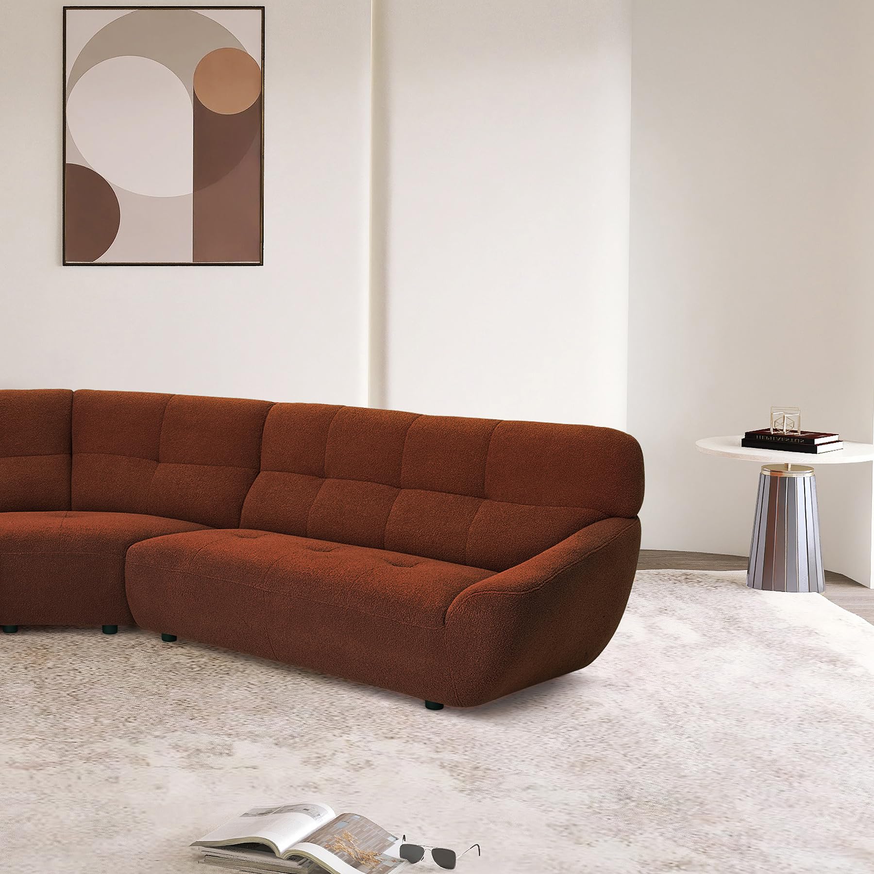 113'' Modular Sectional Sofa, Sherpa Lamb Fabric Original Design L Shaped Couch, 5 Seat Modern Corner Sofa with 3 Pillow for Living Room, Villa, Office (113''-Dark Orange)