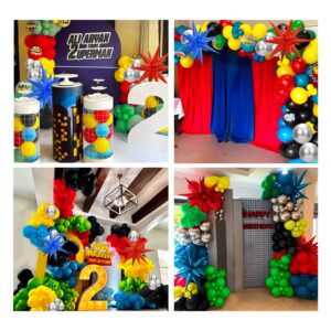 137pcs Red Blue Yellow Green Black Balloon Arch Garland Kit with Balloons for Birthday, Carnival, Video Game Super Balloons Arch for Themed Party Decorations