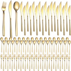 lemosae 240 pcs gold silverware set service for 80 stainless steel flatware set gold flatware gold cutlery gold forks knives and spoons set for wedding parties kitchen restaurant home, dishwasher safe