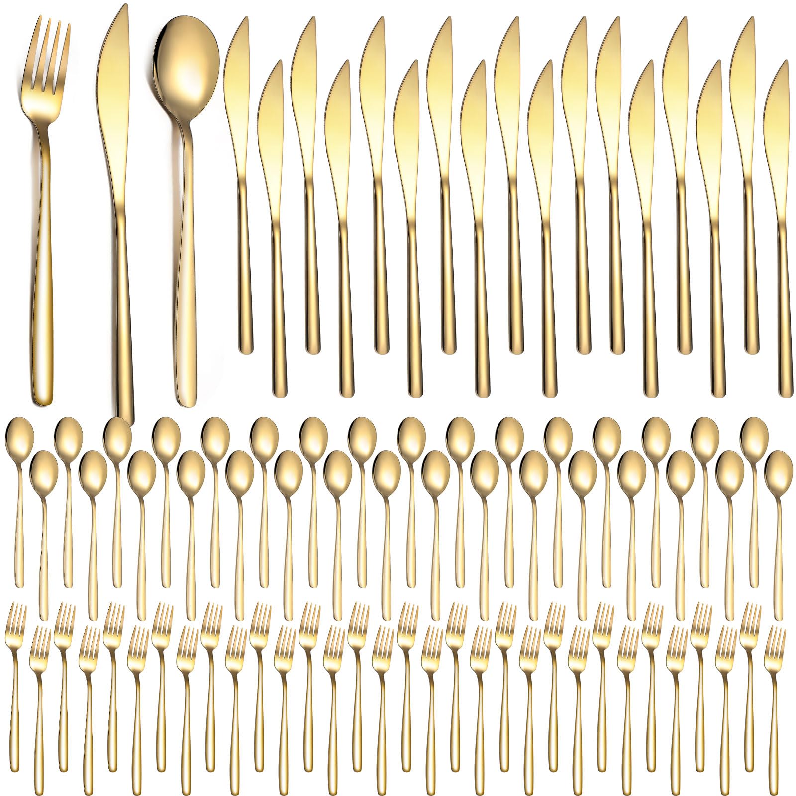 Lemosae 240 Pcs Gold Silverware Set Service for 80 Stainless Steel Flatware Set Gold Flatware Gold Cutlery Gold Forks Knives and Spoons Set for Wedding Parties Kitchen Restaurant Home, Dishwasher Safe