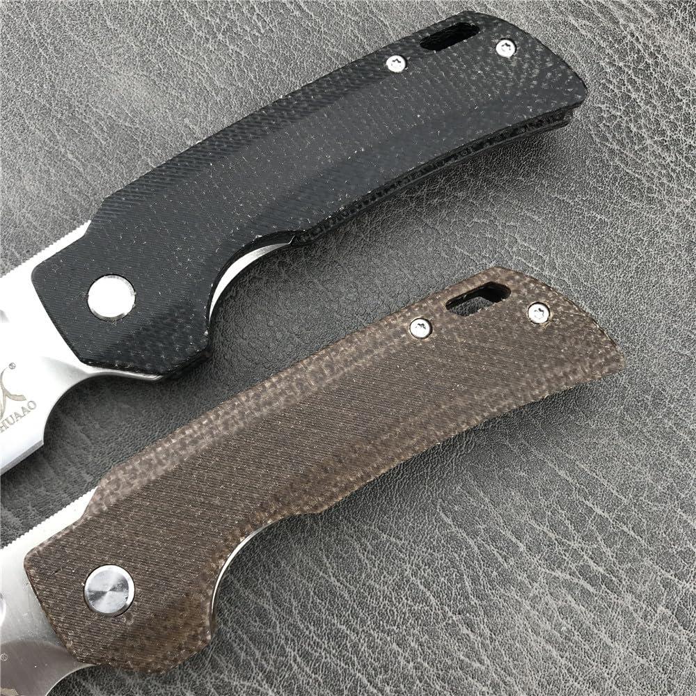 2.56'' D2 Steel Blade Linen Handle with Clip Mini Folding Pocket Knife,Camping Portable EDC Tool,Outdoor Survival Knives,Christmas Gift for Men (Black Handle)