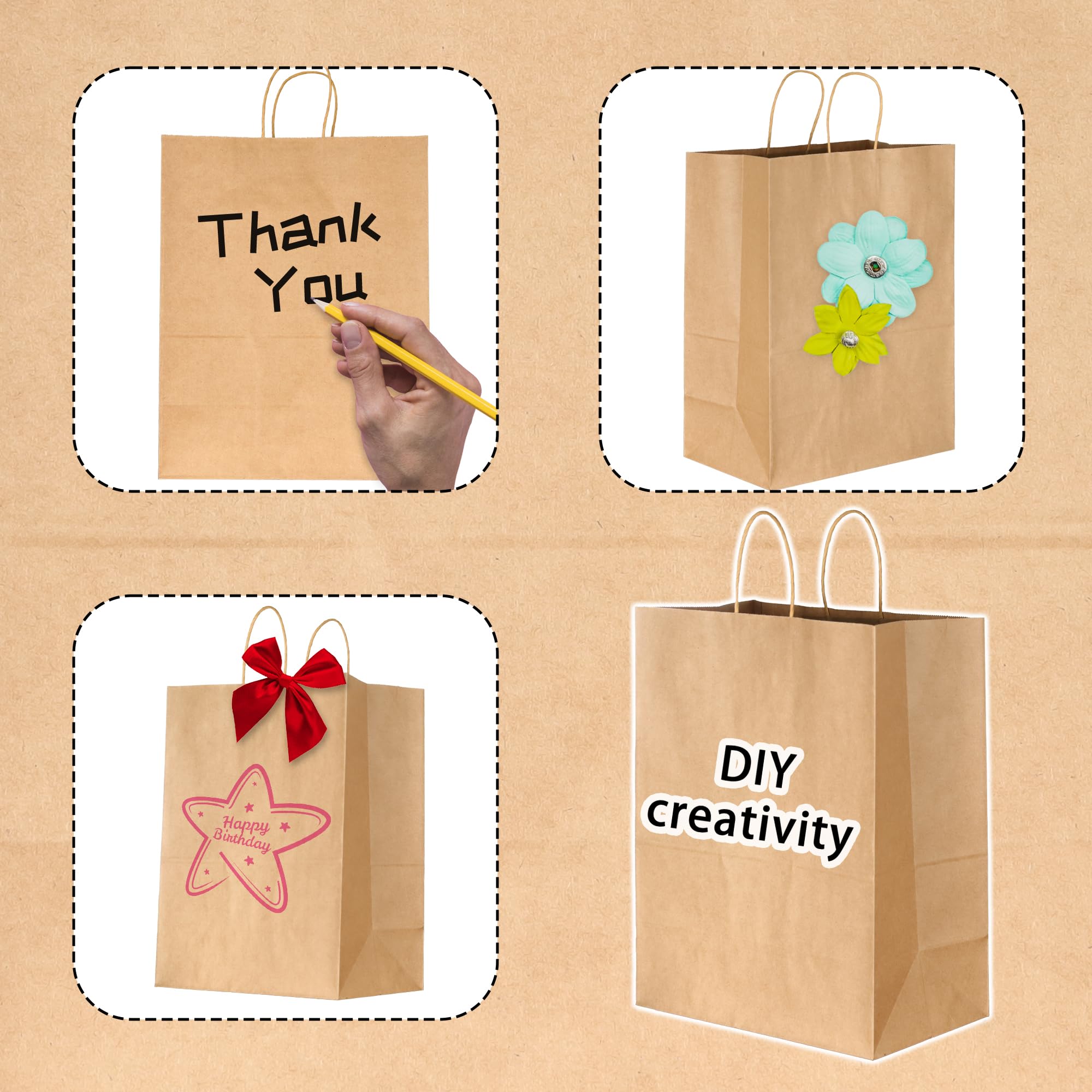 PINWATT 20Pcs 17 x 13 x 7 Inch Extra Large Kraft Paper Bags, Brown Gift Bags Bulk with Handles, Retail Bags for Small Business, Shopping, Merchandise, Birthday Wedding Party Favor Bags