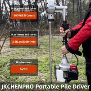 JKCHENPRO Portable Pile Driver Hammer, 2 Stroke Portable 52CC Gas Post Driver Hammer Drills, Handheld Gasoline Pile Driver for Fence Post Construction Site, Maximum Pile Driving Diameter for 50mm