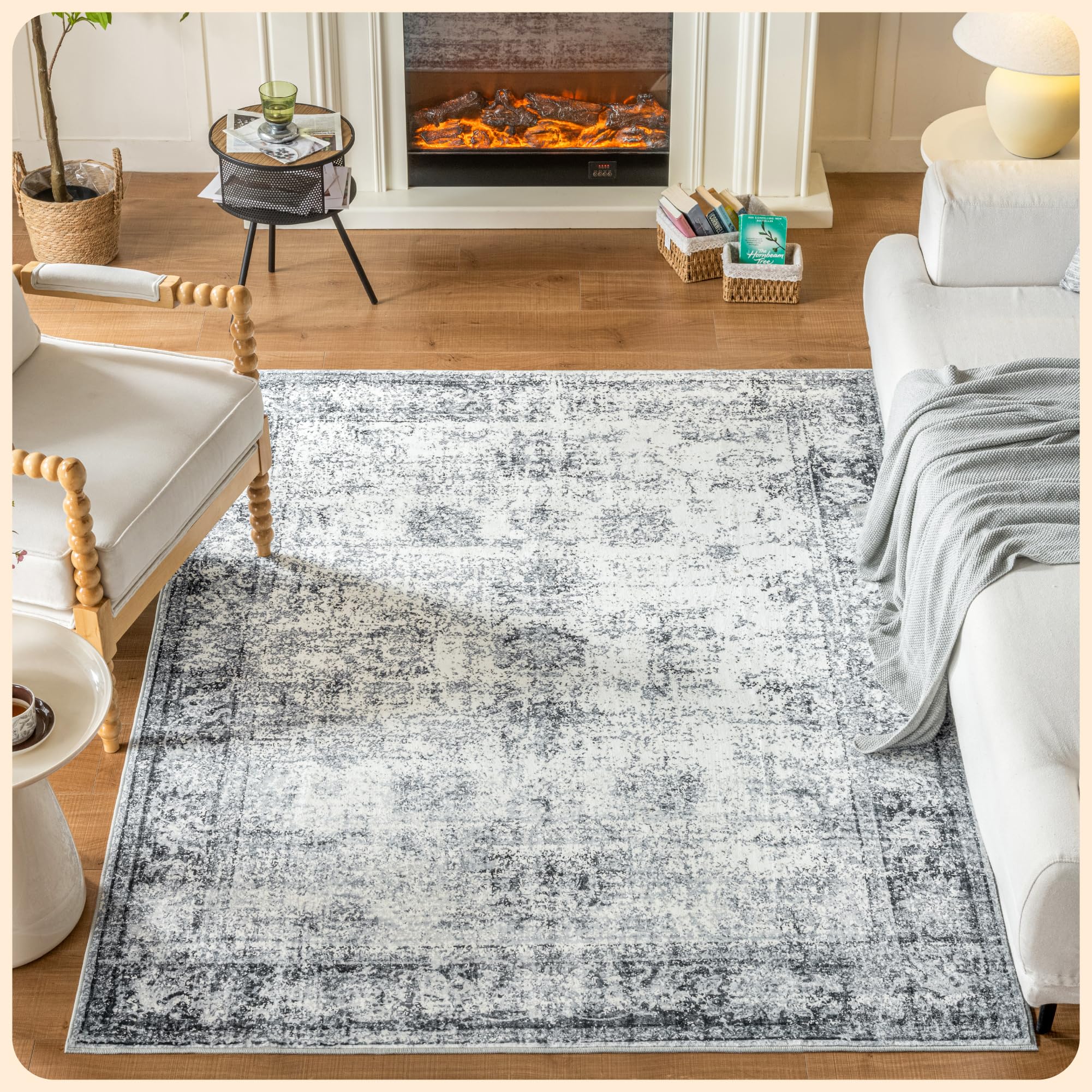 Istana 5x7 Rugs - White Cream/Grey Area Rug - Kid & Pet Friendly Living Room Area Rugs 5x7 - Non Shedding Plush Area Rugs 5x7 - Foldable 5x7 Rugs for Bedroom - Eco-Friendly 5x7 Washable Area Rug