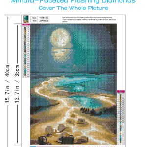 KINPLUB Moonlight Beach Diamond Painting Kits for Adults, 5D Seaside Moon Diamond Art Kits for Beginners, DIY Full Drill Paint with Diamond, Home Wall Decor 12 x 16 Inch