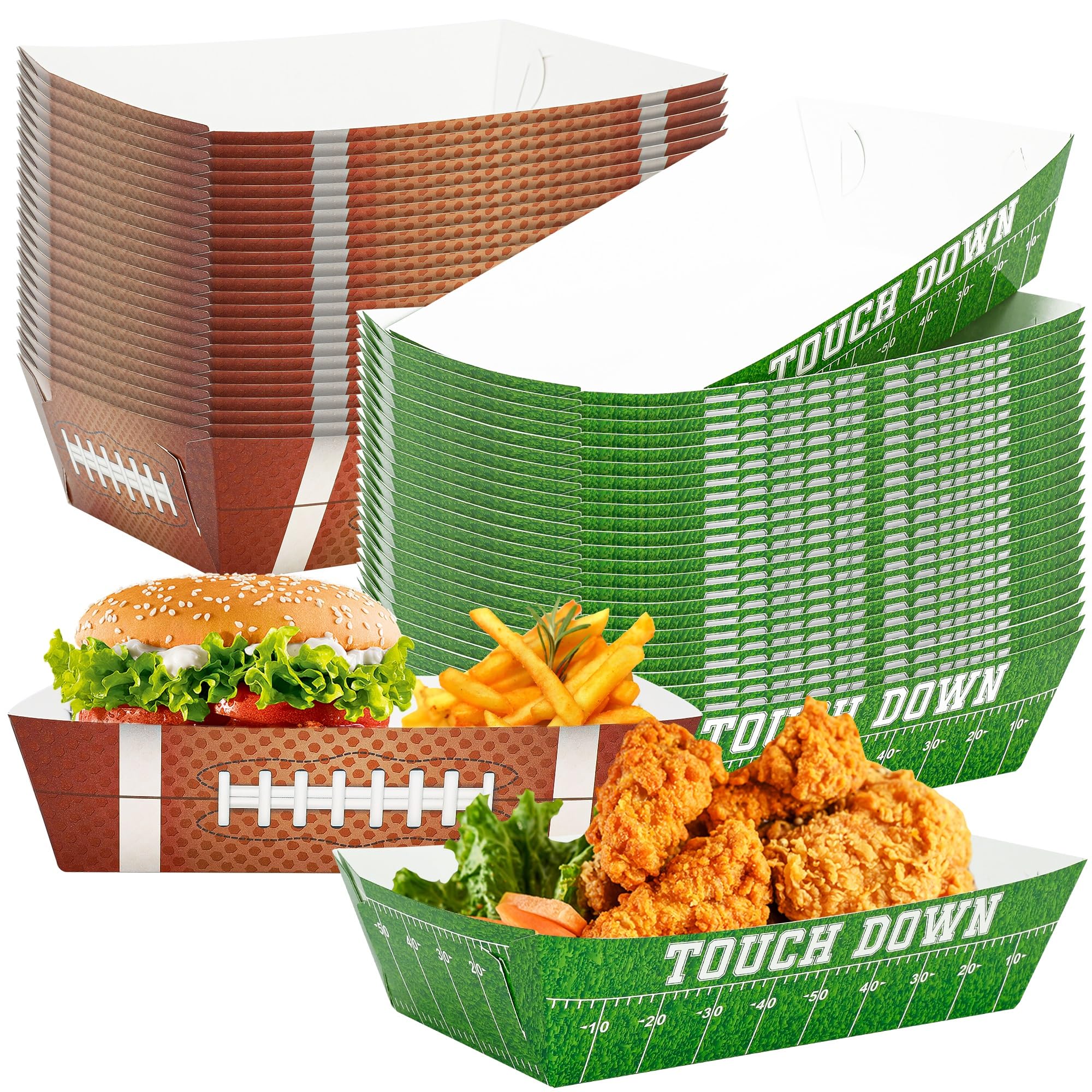 Helimoto 50PCS Super Bowl Party Supplies, Football Paper Snack Tray, Large Disposable Food Tray, Party Snacks Serving Trays for Taco Fries Hot Dog Super Bowl Decorations 2024 Party Favors Table Decor