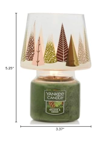 Yankee Candle Balsam & Cedar Winter Holiday Gift Set - Small Balsam & Cedar Candle (3.7 oz) with Festive Trees Small Jar Shade in a Decorative Gift Box