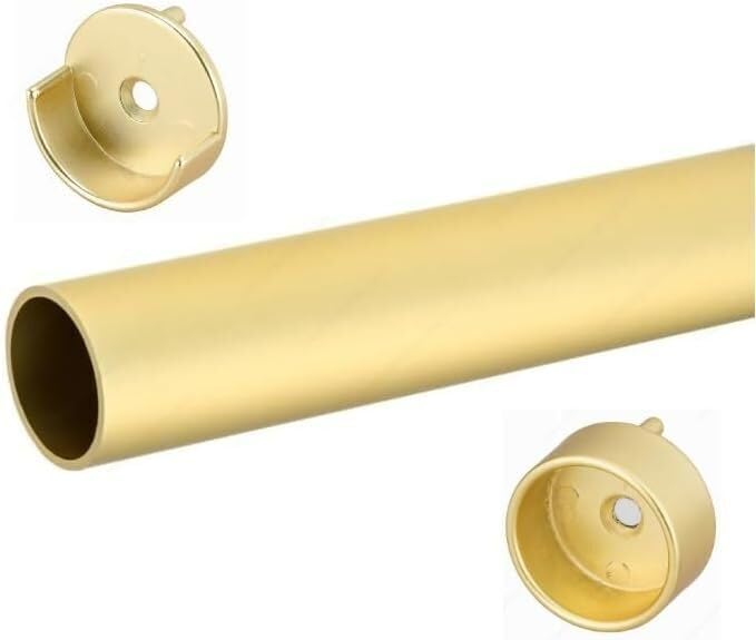 Matte Brass 1 5/16 Inch Diameter Round Wardrobe Closet Rod Tube with Two End Caps and Installation Screws, Gauge 14 Thickness for Clothes Hanging (36 INCH)