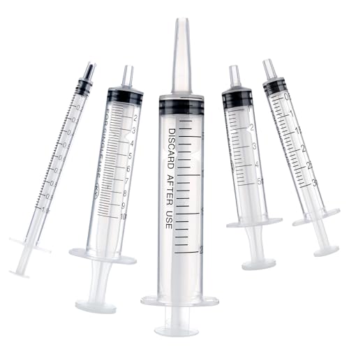 Amabro 5pcs Plastic Syringes - 1ml, 3ml, 5ml, 10ml, 20ml, No Needle Measuring Syringe Reusable Syringes for Scientific Lab Dispensing Liquid Measuring Watering Pet Feeding Oil or Glue Applicator