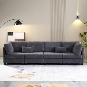 FANYE Free Combinable Reversible Cushions Convertible Modular Sectional Sofa Couch,Comfy Corduroy Upholstered Deep Seat Sleeper Sofa & Couch W/Solid Wood Legs for Home Apartment Office Living Room