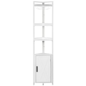 VOWNER 71'' Tall Corner Shelf, 6-Tier with Storage, Corner Bookshelf Stand, Storage Rack Plant Stand for Living Room, Study Room, Kitchen, Small Space, White