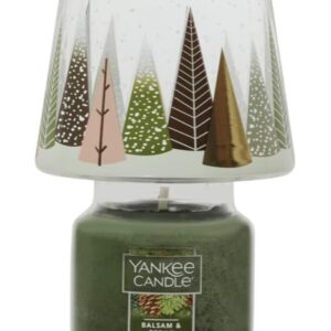 Yankee Candle Balsam & Cedar Winter Holiday Gift Set - Small Balsam & Cedar Candle (3.7 oz) with Festive Trees Small Jar Shade in a Decorative Gift Box