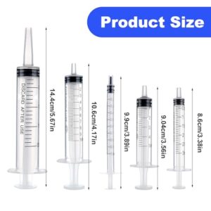 Amabro 5pcs Plastic Syringes - 1ml, 3ml, 5ml, 10ml, 20ml, No Needle Measuring Syringe Reusable Syringes for Scientific Lab Dispensing Liquid Measuring Watering Pet Feeding Oil or Glue Applicator