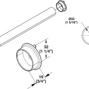 Matte Brass 1 5/16 Inch Diameter Round Wardrobe Closet Rod Tube with Two End Caps and Installation Screws, Gauge 14 Thickness for Clothes Hanging (36 INCH)