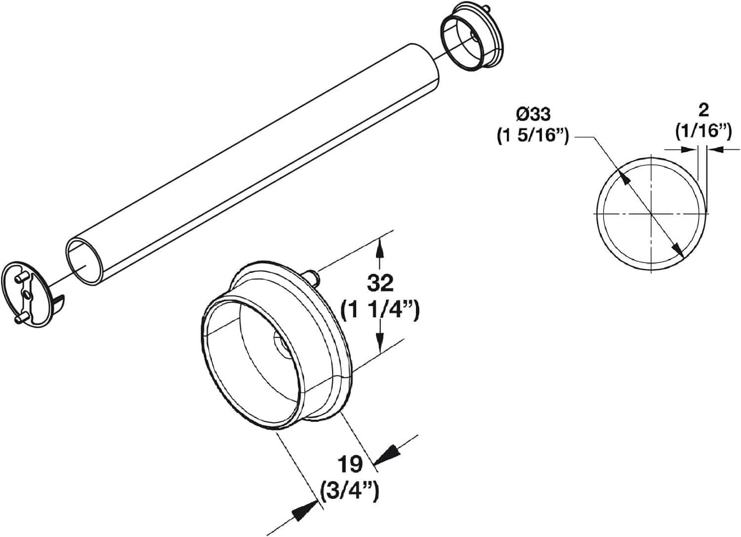 Matte Brass 1 5/16 Inch Diameter Round Wardrobe Closet Rod Tube with Two End Caps and Installation Screws, Gauge 14 Thickness for Clothes Hanging (36 INCH)