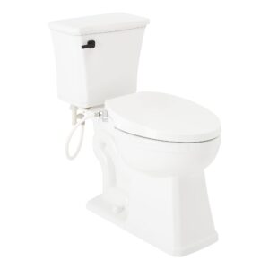 signature hardware 482476 benbrook 1.28 gpf two piece elongated toilet - ada compliant, bidet seat included - white/matte black lever