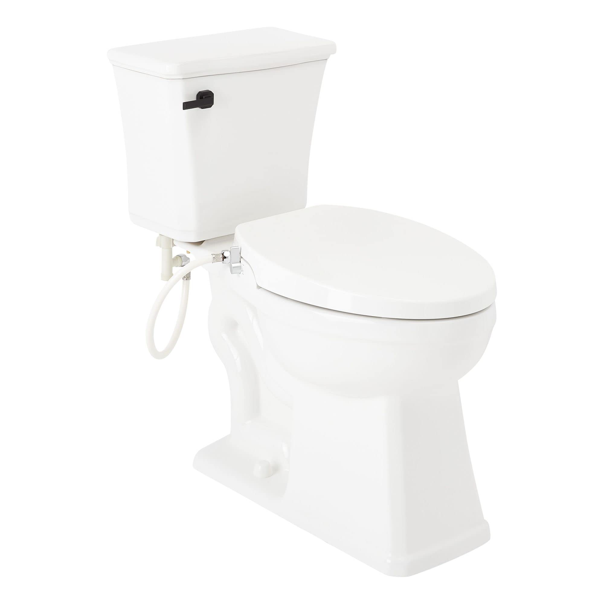 Signature Hardware 482476 Benbrook 1.28 GPF Two Piece Elongated Toilet - ADA Compliant, Bidet Seat Included - White/Matte Black Lever