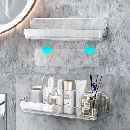 Jokvaex Shower Caddy, 2 Pack Shower Organizer with Adhesive, No Drilling Required, Large Capacity, Plastic Shower Caddy Shelf, Hanging Clear Shower Caddy Organizer for Bathroom, Kitchen